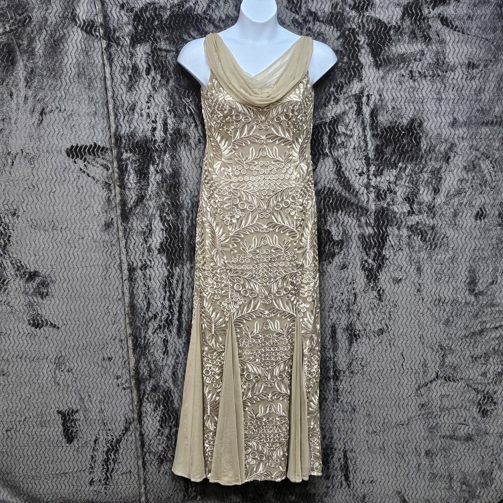 Alex Evenings Dress 10 Beige Embroidered Tulle Wedding Formal Fairy Prom Hoco
